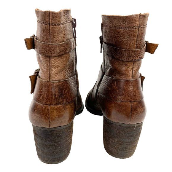 NAYA‎ Virtue Distressed Brown Leather Ruched Zip Buckle Ankle Boots - Picture 6 of 10